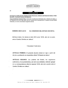 Decreto Leyenda Oficial 2016 - Gobierno del Estado de Jalisco