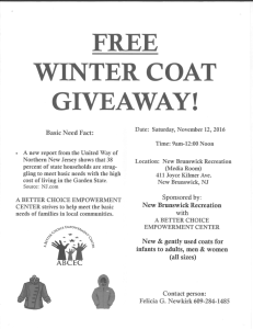 Page 1 FREE WINTER COAT GIVEAWAY! Basic Need Fact: A new