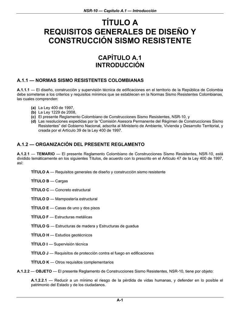 Título A Requisitos Generales De Diseño Y Construcción Sismo Resistente