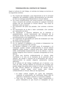 Legislacion: Terminación del contrato de trabajo