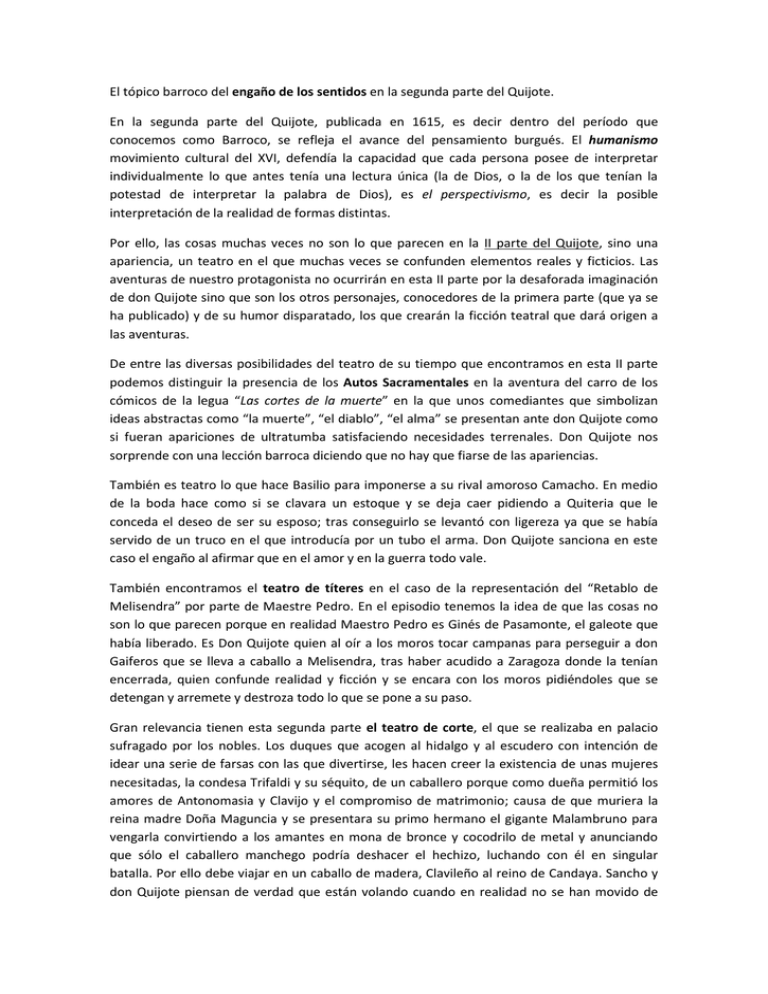 El tópico barroco del engaño de los sentidos en la segunda parte