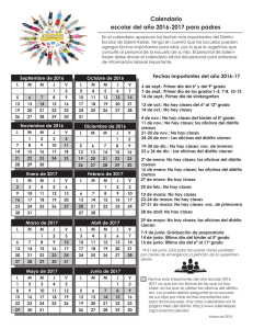 Calendario escolar del año 2016