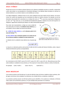 Física y Química 4º E.S.O. MASA ATÓMICA, MASA MOLECULAR Y