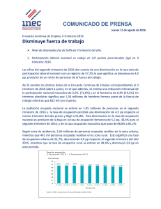 COMUNICADO DE PRENSA Disminuye fuerza de trabajo