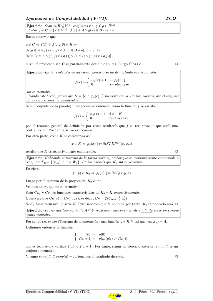 Ejercicios De Computabilidad V
