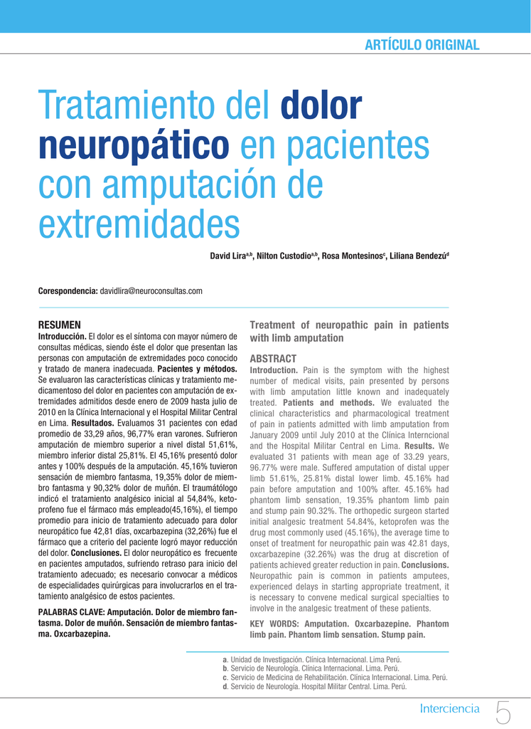 Tratamiento Del Dolor Neuropático En Pacientes Con Amputación De