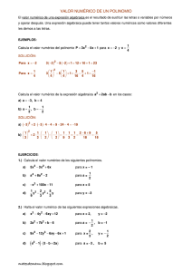 VALOR NUMÉRICO DE UN POLINOMIO