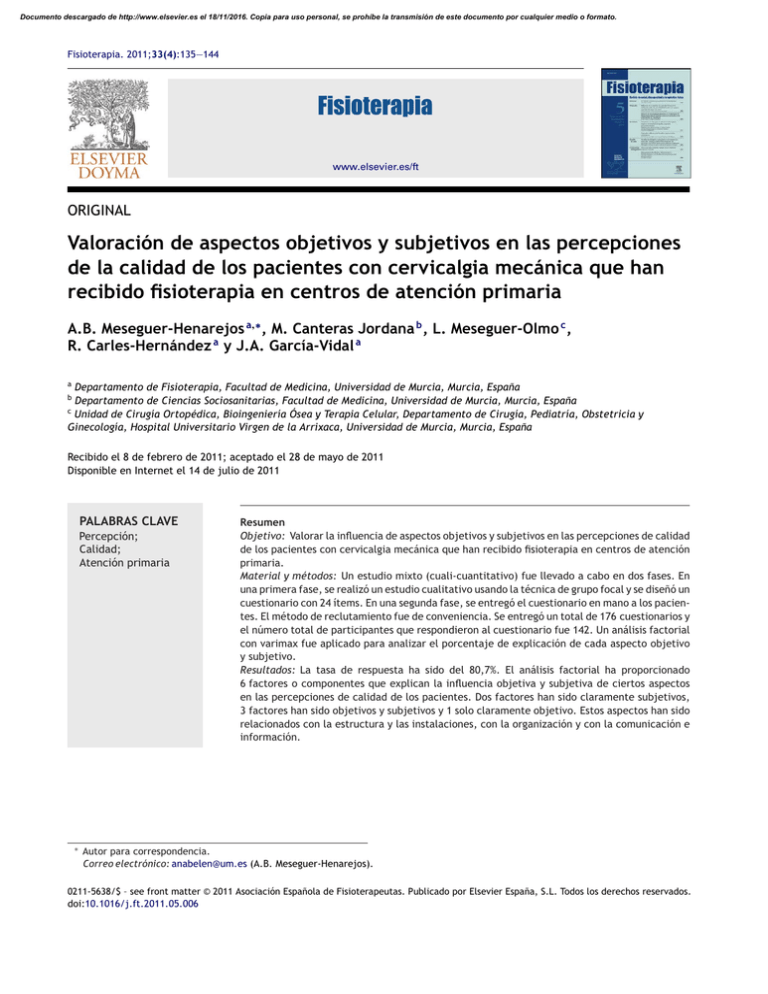 Valoración De Aspectos Objetivos Y Subjetivos En Las Percepciones