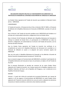 Declaración Conjunta de los integrantes del Mercosur sobre