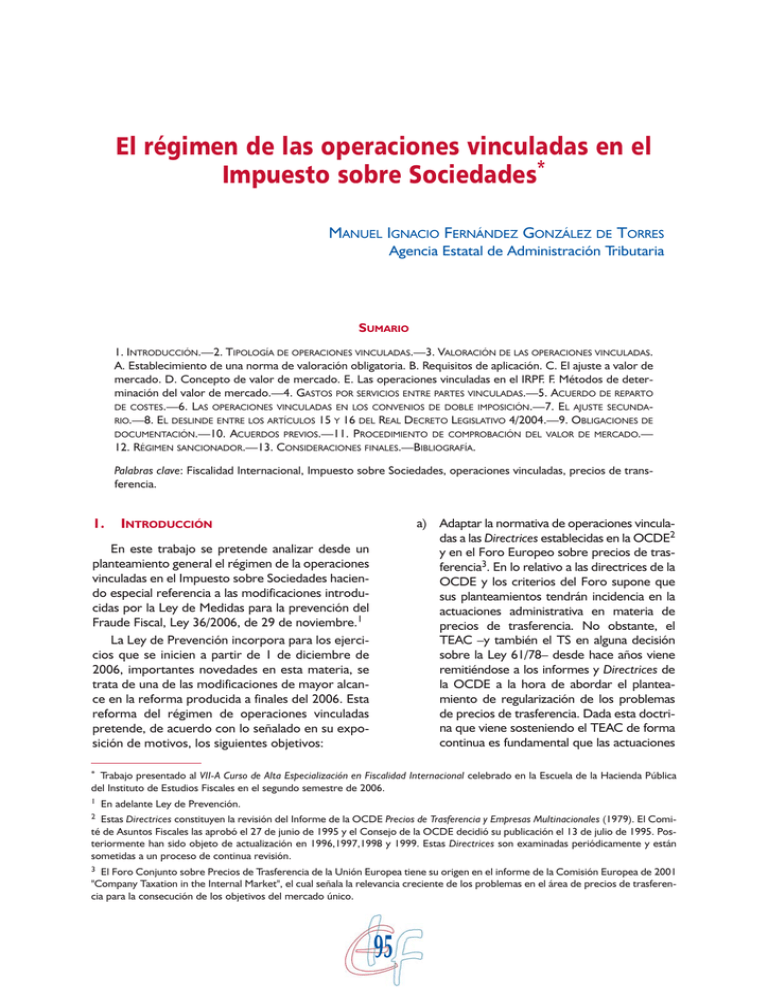 El R Gimen De Las Operaciones Vinculadas En El Impuesto Sobre