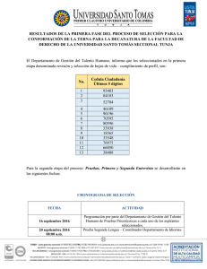 Resultados primera fase - Universidad Santo Tomás, Seccional Tunja
