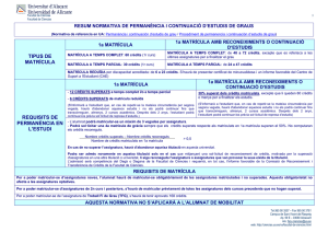 tipus de matrícula requisits de permanència en l`estudi