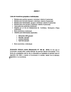 Lista de incentivos grupales e individuales: