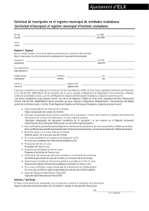 Sol·licitud d`inscripció al registre municipal d`entitats ciutadanes