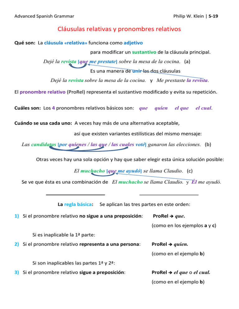 Cláusulas Relativas Y Pronombres Relativos