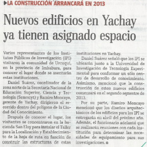 Nuevos edificios en Yachay ya tienen asignado