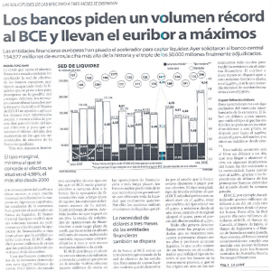 Los bancos piden un volumen récord al BCE y llevan el euribor a