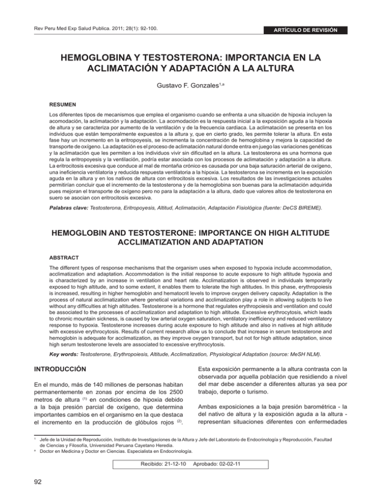 Importancia En La Aclimatación Y Adaptación A La Altura