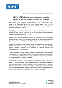 YPF e YPFB firmaron un acuerdo para la exploración de