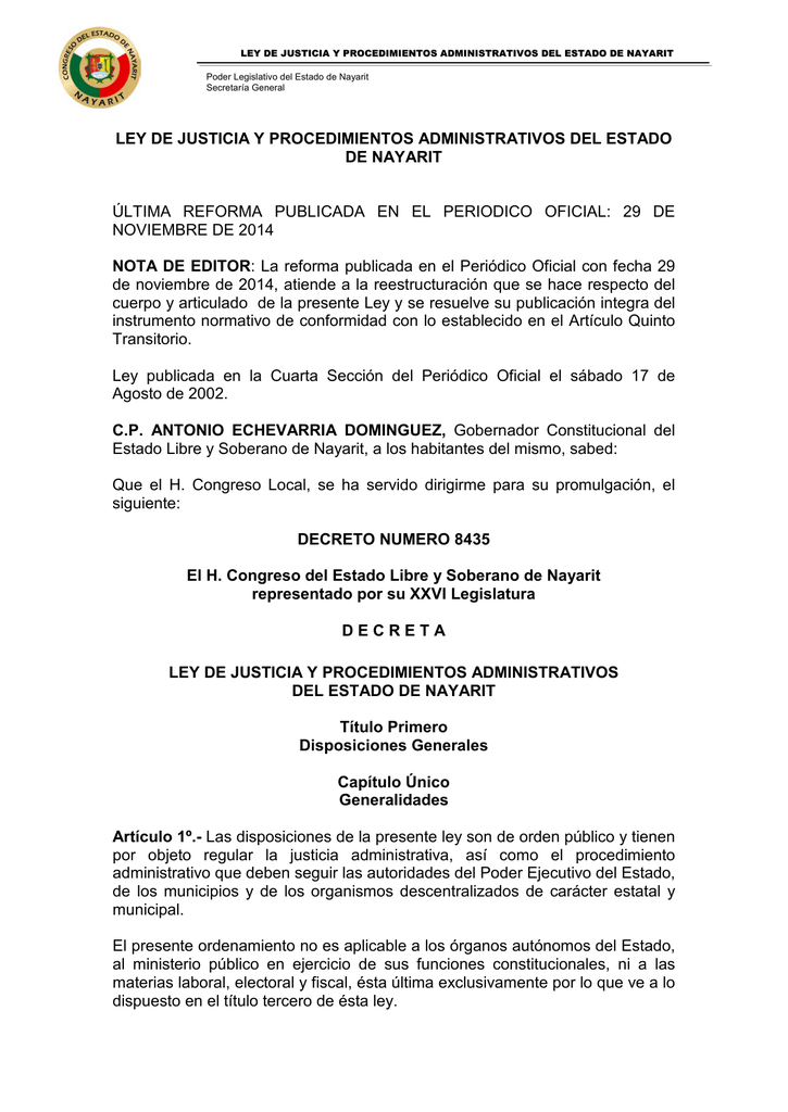 ley de justicia y procedimientos administrativos del estado de nayarit
