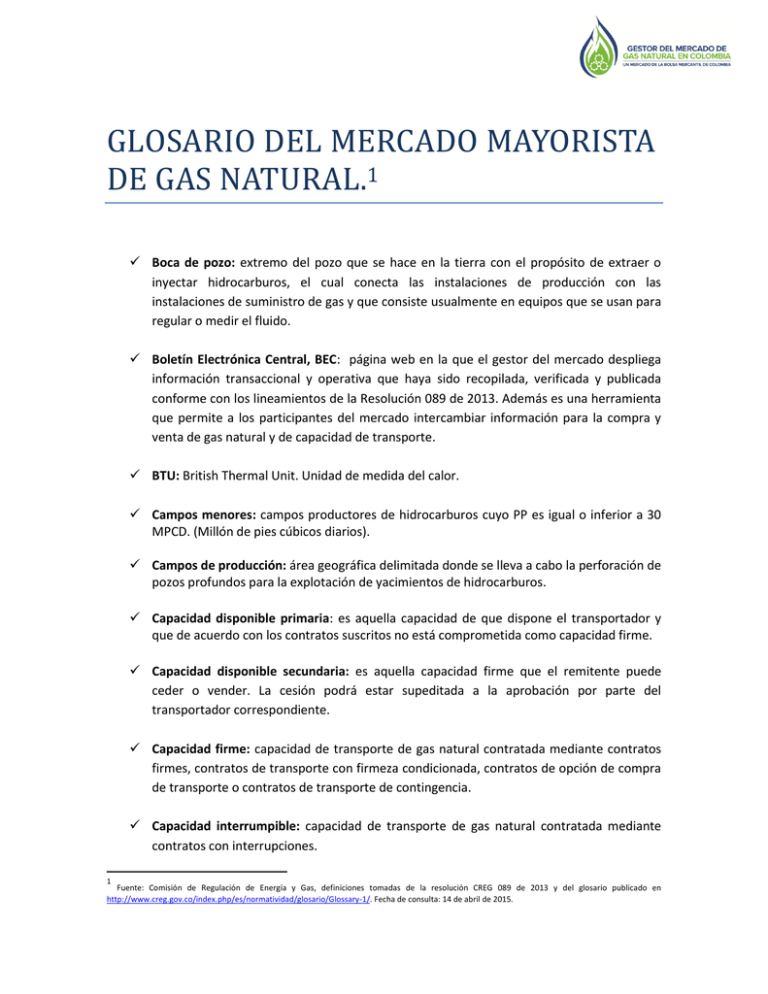 Glosario Mercado Mayorista Gestor Del Mercado De Gas Natural En 6471