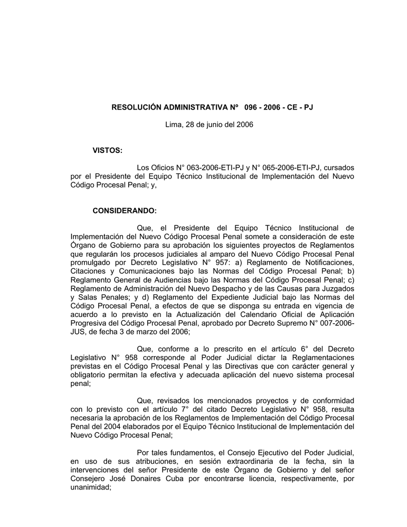 RESOLUCIÓN ADMINISTRATIVA Nº 096 - 2006 - CE