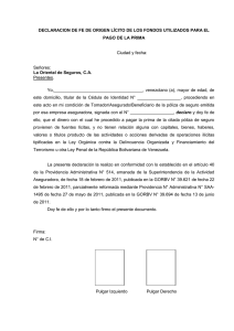 DECLARACION DE FE DE ORIGEN LÍCITO DE LOS FONDOS