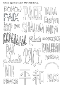 Colorea la palabra PAZ en diferentes idiomas.