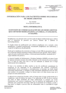 suspensión de comercialización. Nota para pacientes