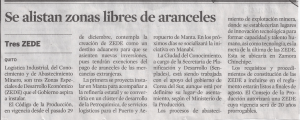 Se alistan zonas libres de aranceles