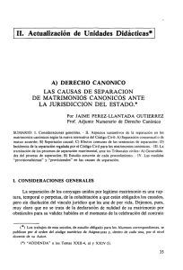 Derecho Can&oacute;nico. Las Causas de Separaci&oacute;n de - e