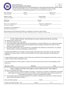 Parent/Physician Request for Self-Administration of Prescription