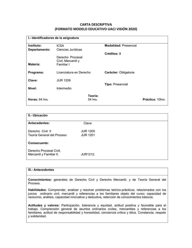 JUR1209 Derecho Procesal Civil, Mercantil y Familiar I