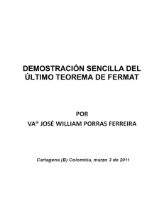DEMOSTRACIÓN SENCILLA DEL ÚLTIMO TEOREMA DE FERMAT