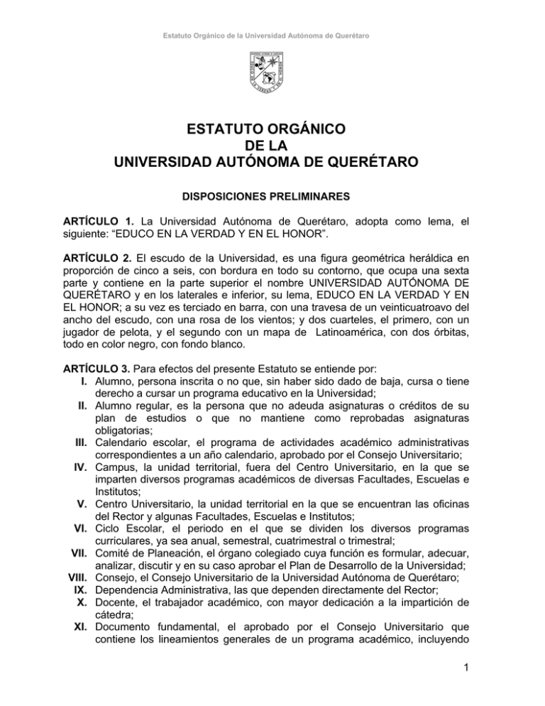 estatuto orgánico de la universidad autónoma de querétaro estatuto orgánico de la universidad autónoma de querétaro