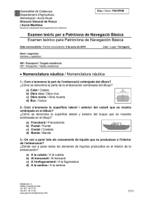 Examen teòric per a Patró/ona de Navegació Bàsica Examen