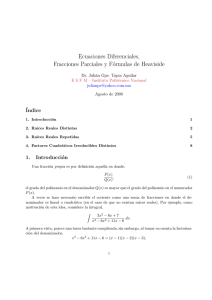 Ecuaciones Diferenciales, Fracciones Parciales y Fórmulas de
