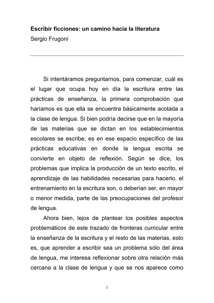 Escribir Ficciones: Un Camino Hacia La Literatura Sergio Frugoni Si