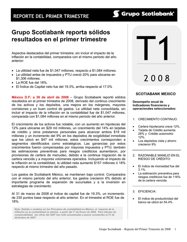 Grupo Scotiabank Reporta Sólidos Resultados En El Primer Trimestre