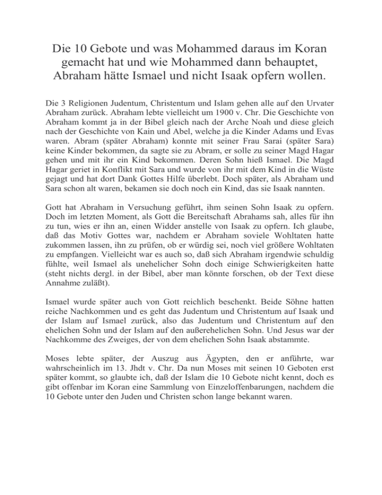Die 10 Gebote und was Mohammed daraus im Koran gemacht hat