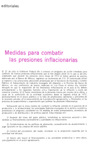 Medidas para combatir las presiones inflacionarias