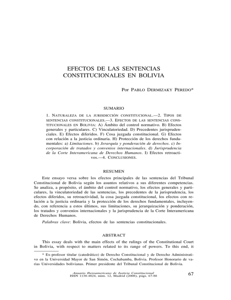 EFECTOS DE LAS SENTENCIAS CONSTITUCIONALES EN BOLIVIA