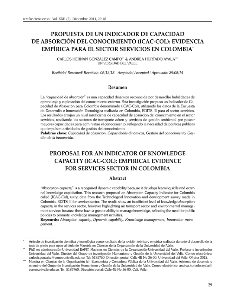 PROPUESTA DE UN INDICADOR DE CAPACIDAD DE