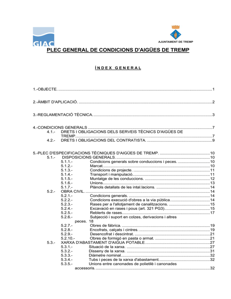 PLEC GENERAL DE CONDICIONS D`AIGÜES DE TREMP