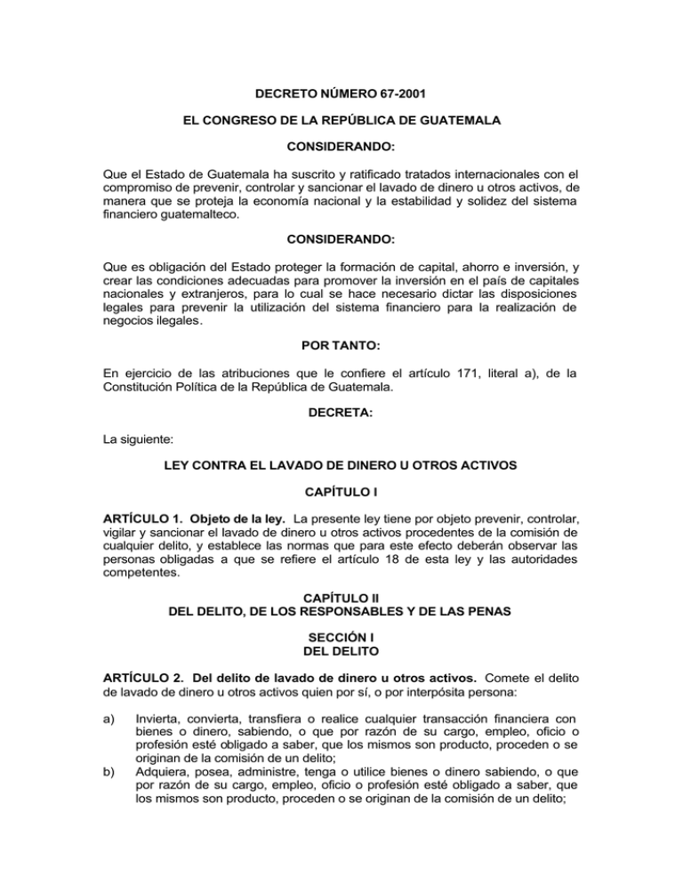 Ley contra el lavado de dinero u otros activos