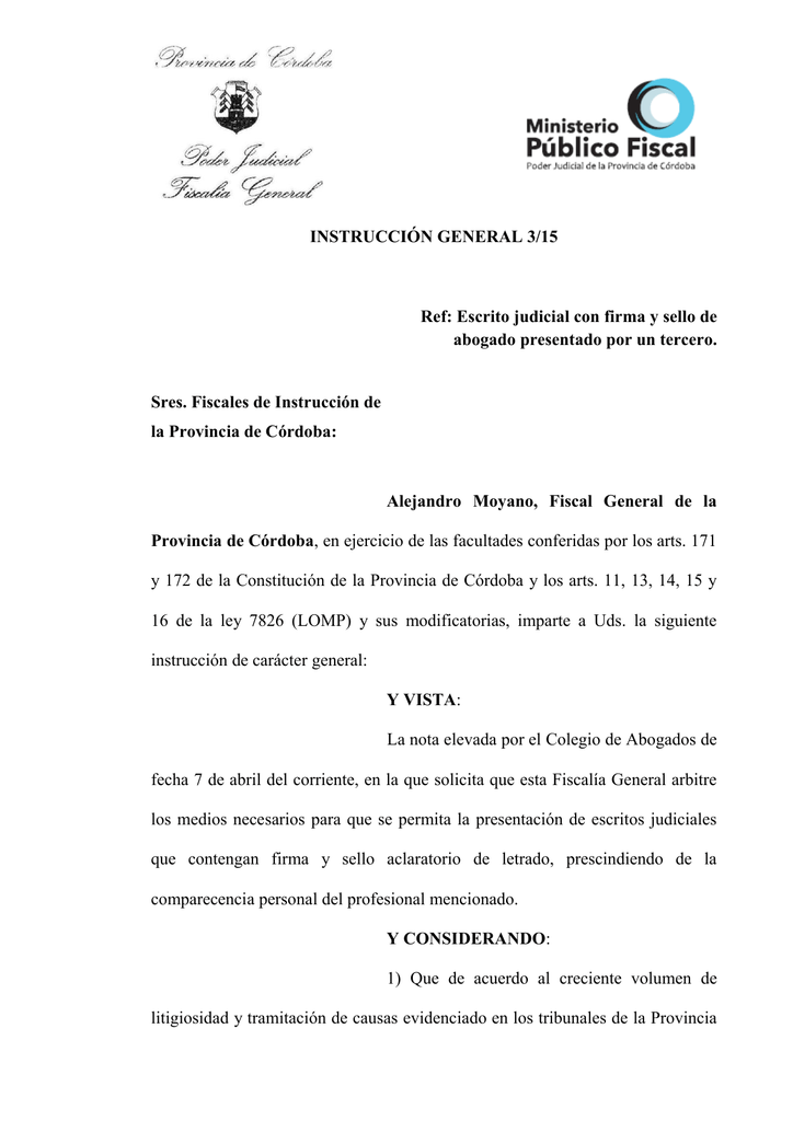 InstrucciÓn General 315 Ref Escrito Judicial Con Firma Y Sello 7140