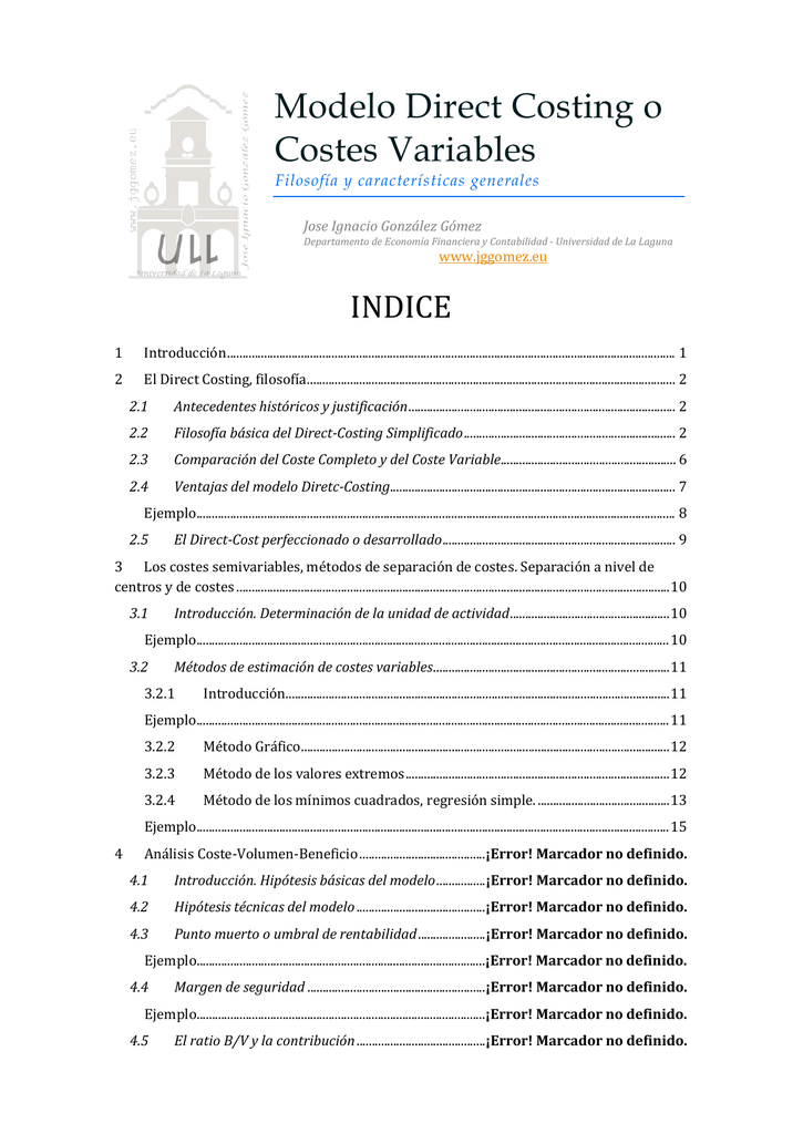 Modelo Direct Costing o Costes Variables