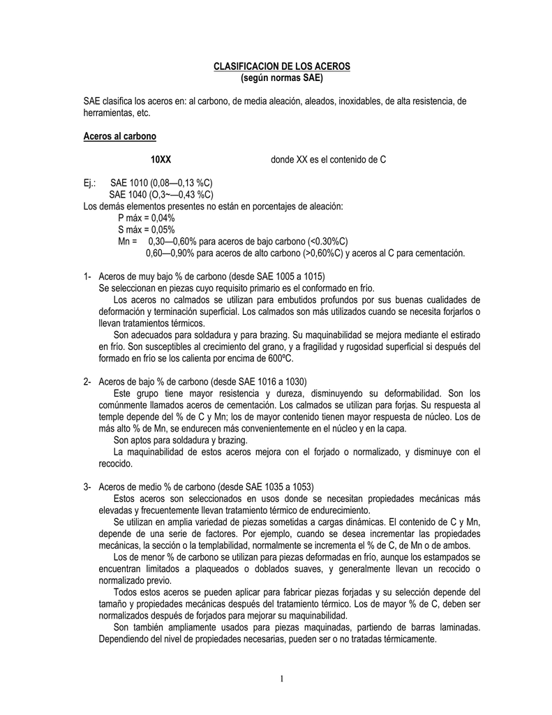 CLASIFICACION DE LOS ACEROS (según normas SAE) CLASIFICACION DE LOS ACEROS (según normas SAE)