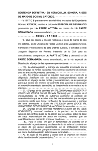 Sentencia Especial Desahucio - Poder Judicial del Estado de Sonora