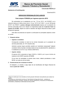 Servicios Personales cese amparo FONASA por ingresos 2012